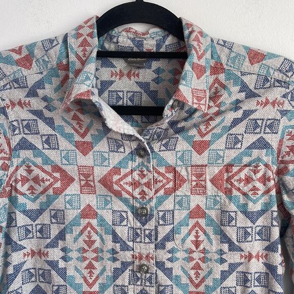 Eddie Bauer southwestern print button down long sleeve flannel shirt sz S - Picture 2 of 7